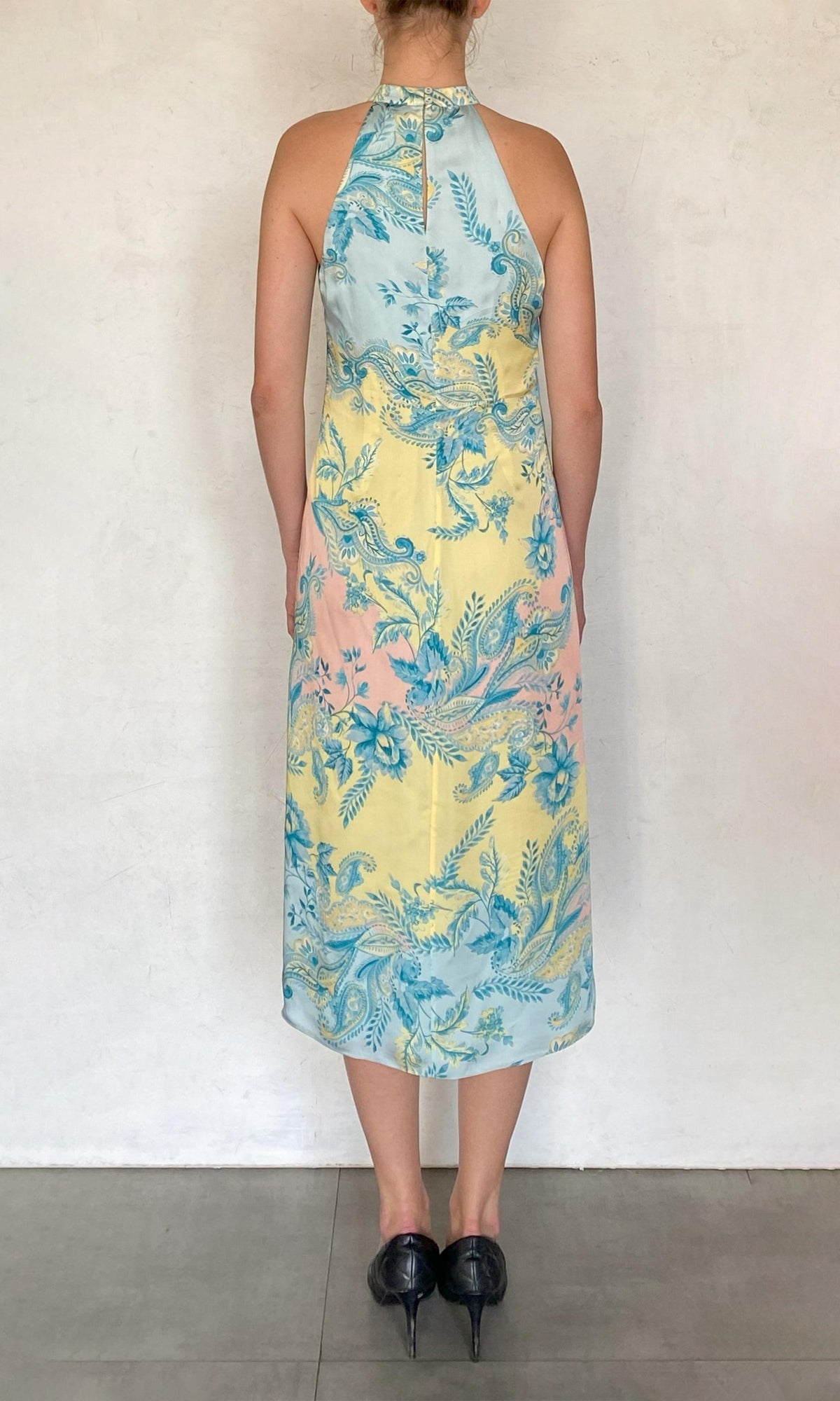 Womens | Wani Viscose Satin Midi Dress | Blue Floral