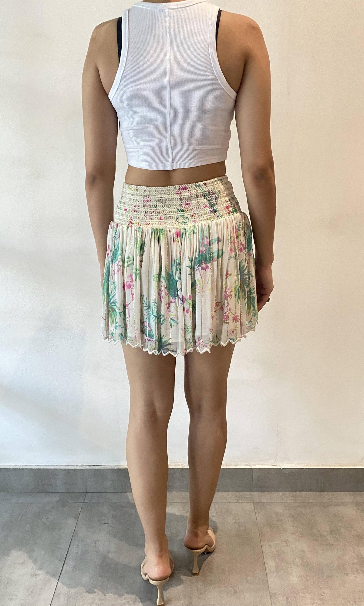 Womens | Zana Viscose Georgette Lurex Short Skirt | White Multi