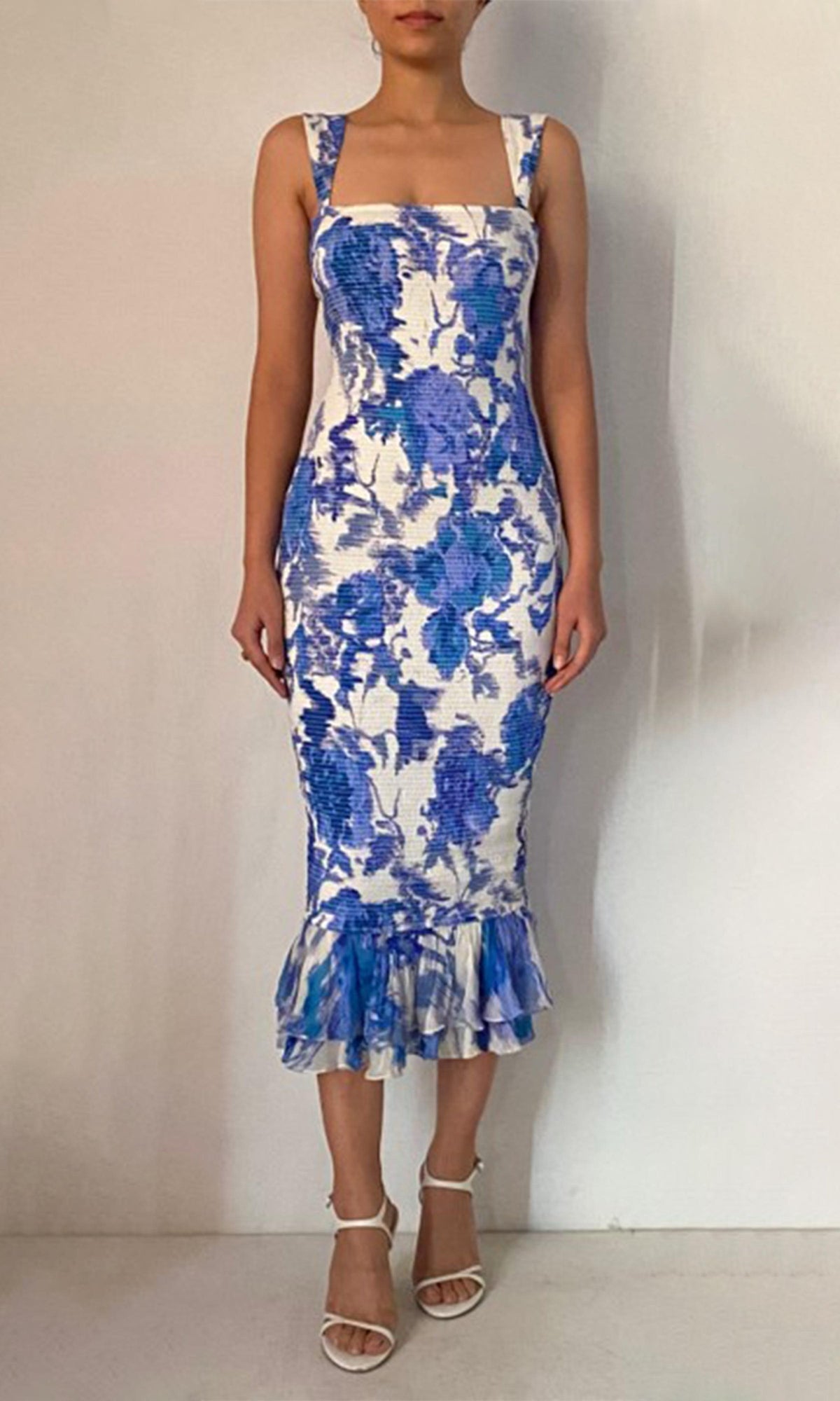 Womens | Zina Viscose Chiffon Midi Dress | Blue/White