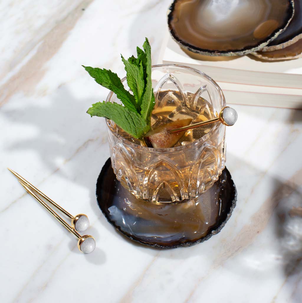 Hospitality Cocktail Picks | Gold-Plated Stainless Steel | Crystal | Set of 4