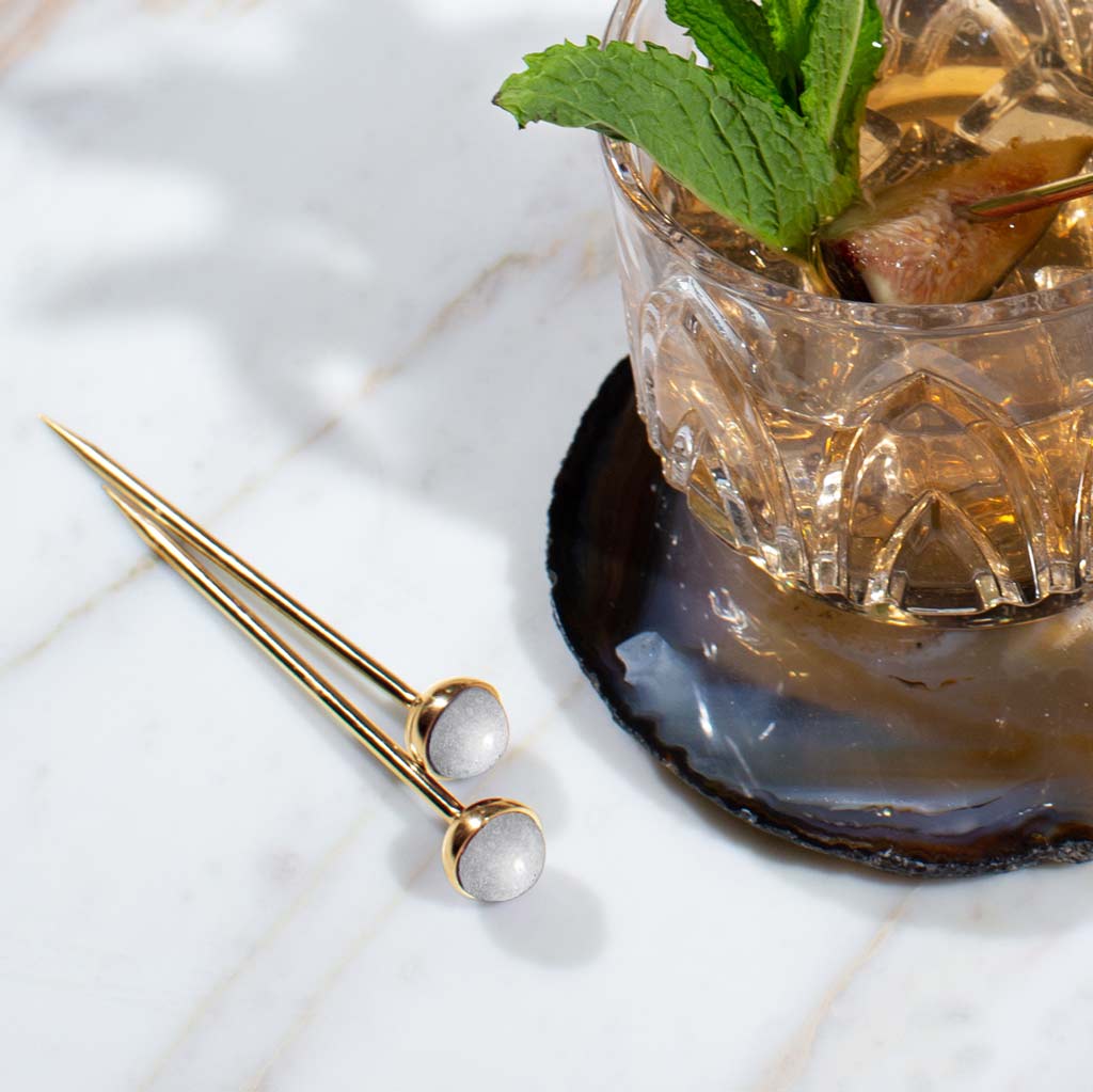 Hospitality Cocktail Picks | Gold-Plated Stainless Steel | Crystal | Set of 4