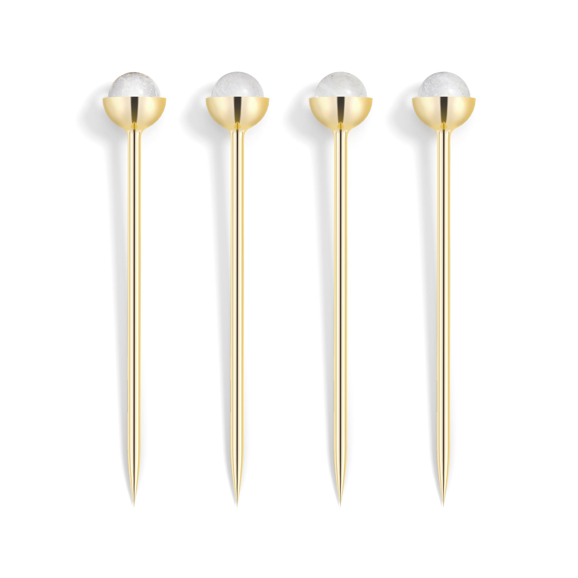 Hospitality Cocktail Picks | Gold-Plated Stainless Steel | Crystal | Set of 4