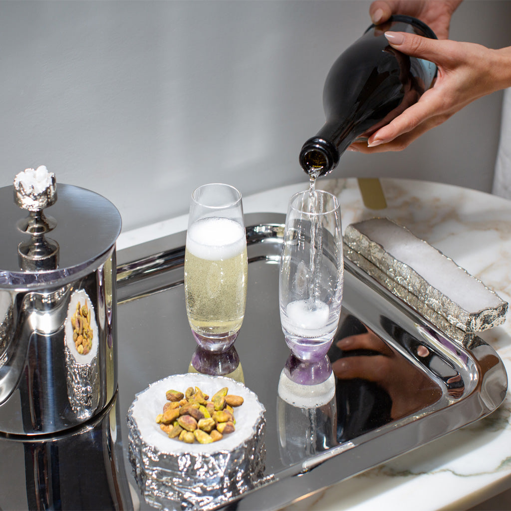 Hospitality Ice Bucket | Pure Silver-Plated Stainless Steel | Crystal