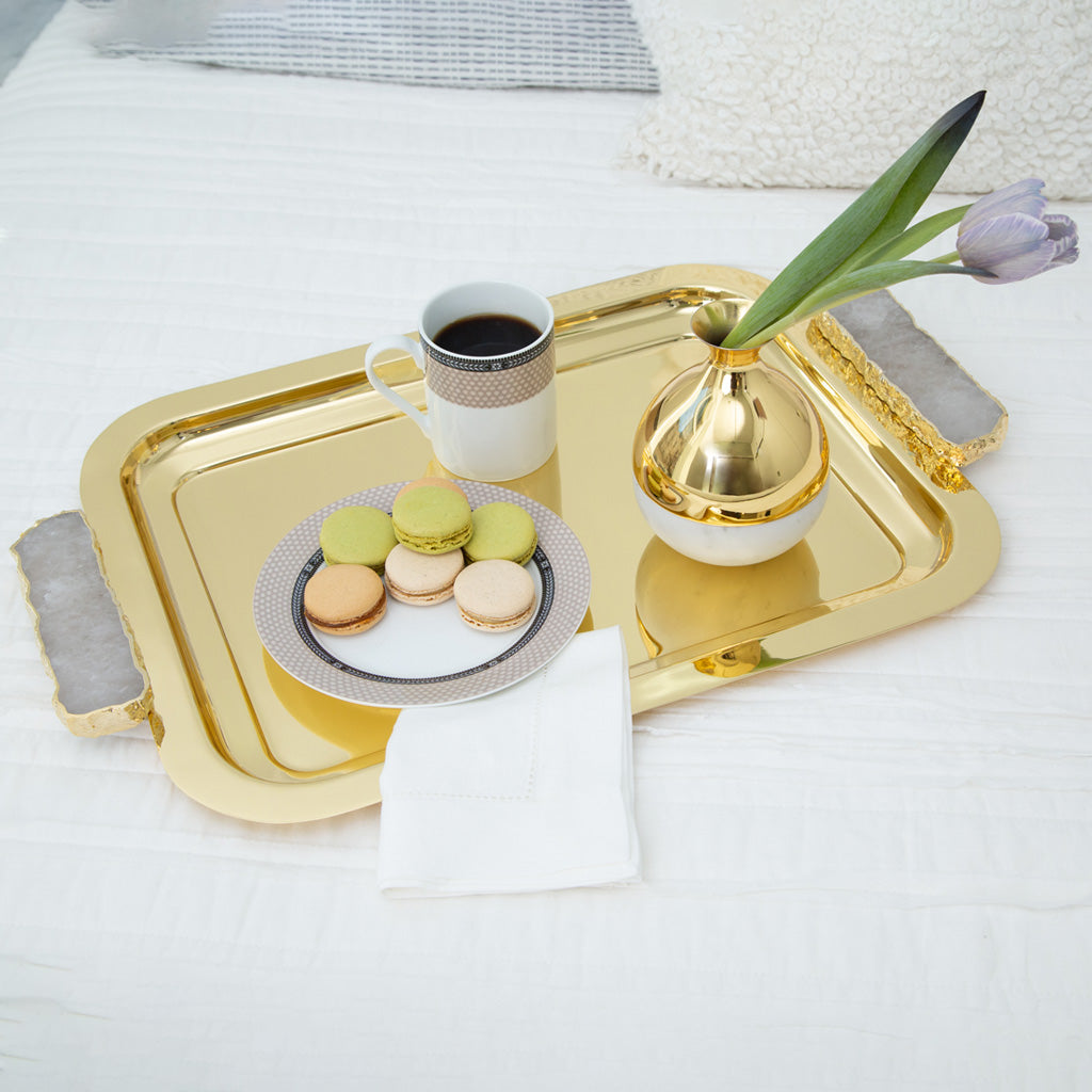 Hospitality Tray | 24K Gold-Stainless Steel | Crystal