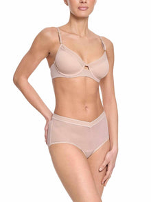 Lined Mesh Plunge Bra | Chai