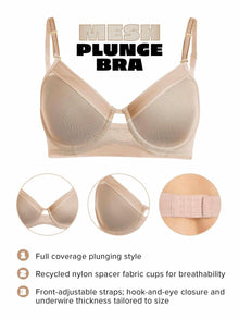 Lined Mesh Plunge Bra | Chai