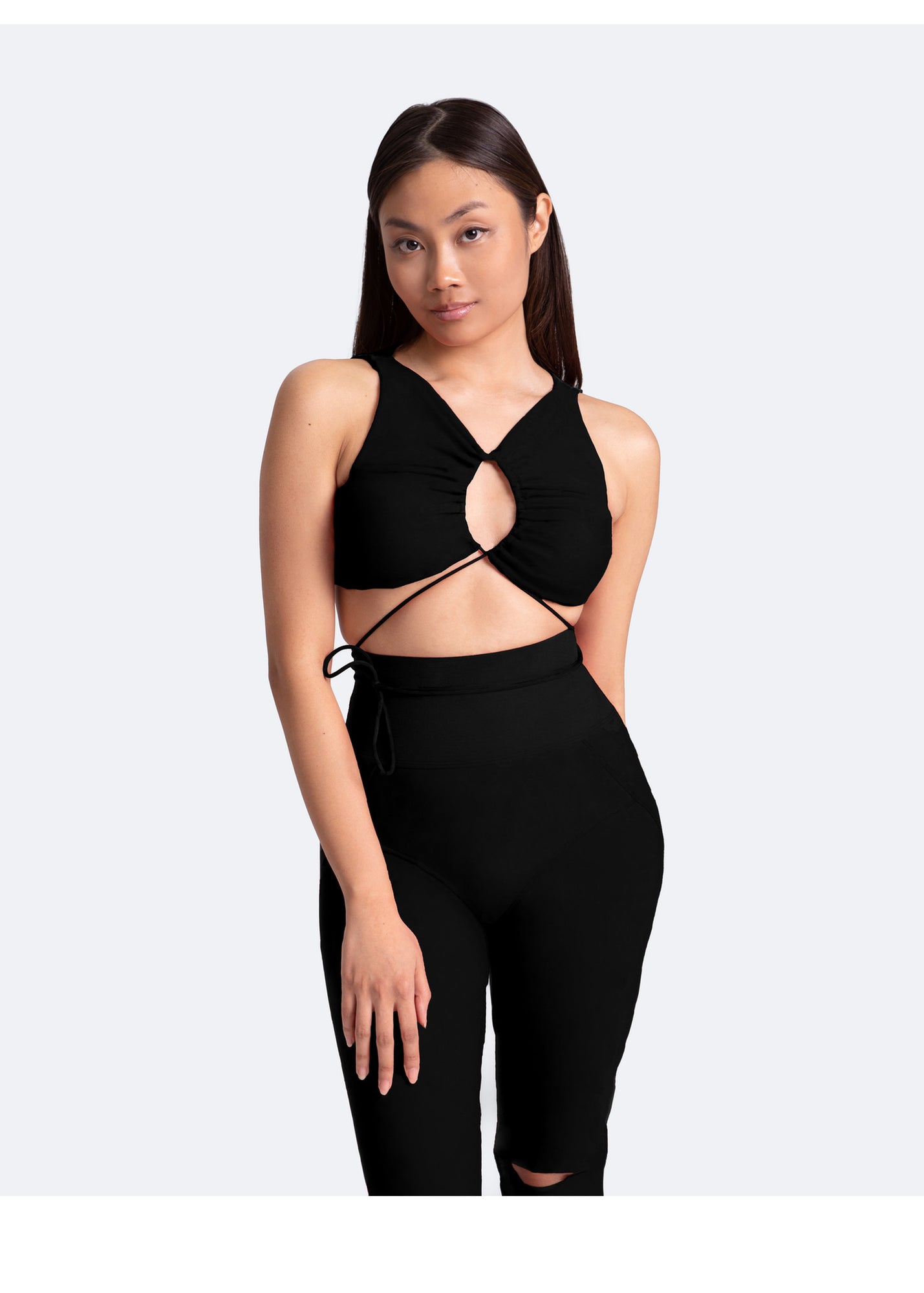 High-Rise Knee-Slit Leggings | Black