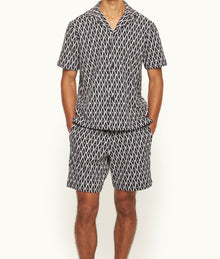 Howell Relaxed Fit Capri Collar Geometric Jacquard Towelling Shirt | Night Iris