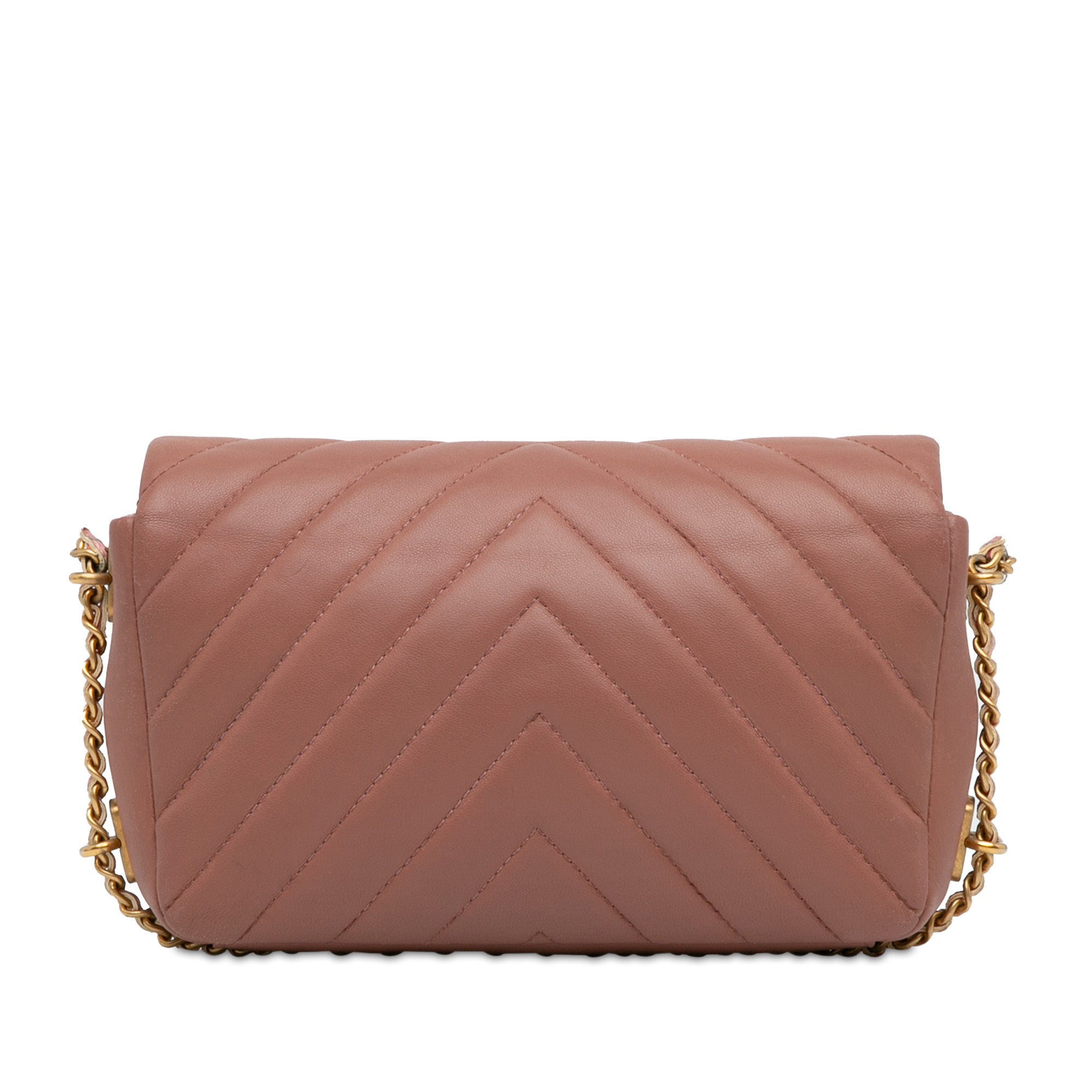 Chanel | Pre-Owned Mini Rectangular Chevron Lambskin Chain Around Flap | Pink/Light Pink