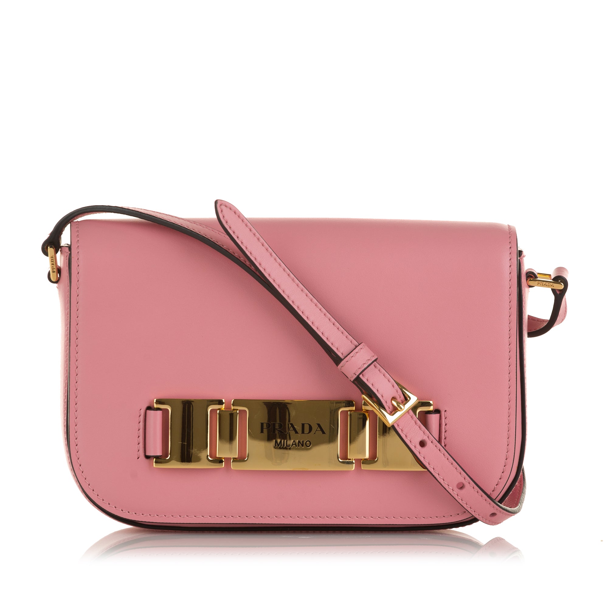 Prada | Pre-Owned Glace Calf Studded Etiquette Crossbody | Pink/Blush