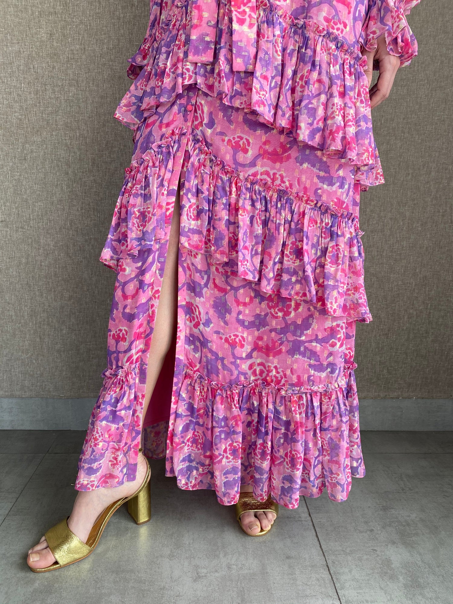 V-Neck Long Dress | Pink/Purple