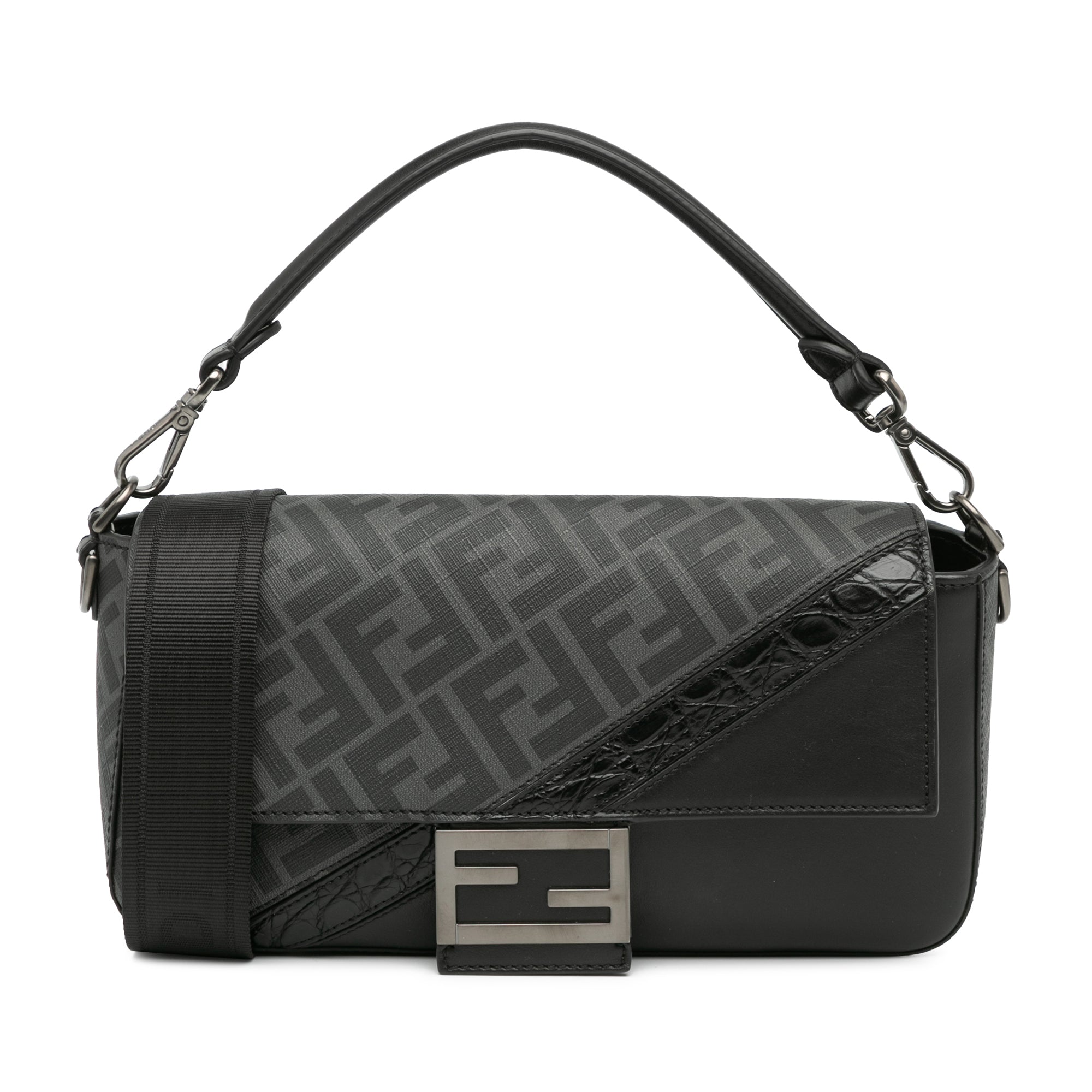 Fendi | Pre-Owned Zucca Coated Canvas And Calfskin Baguette Satchel | Black