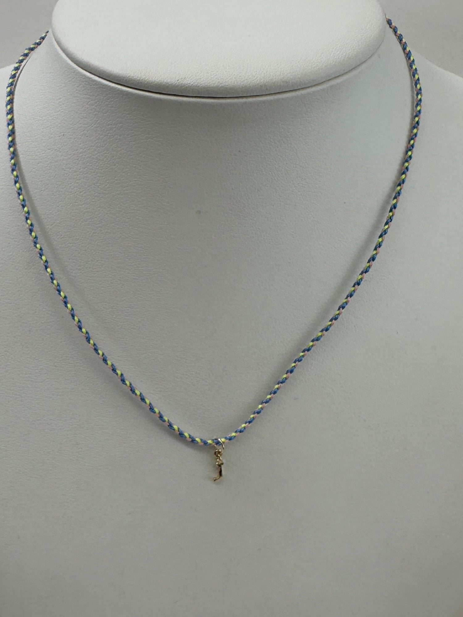 Cord Initial Necklace | 10K Yellow Gold | Blue/Green Adjustable Cord