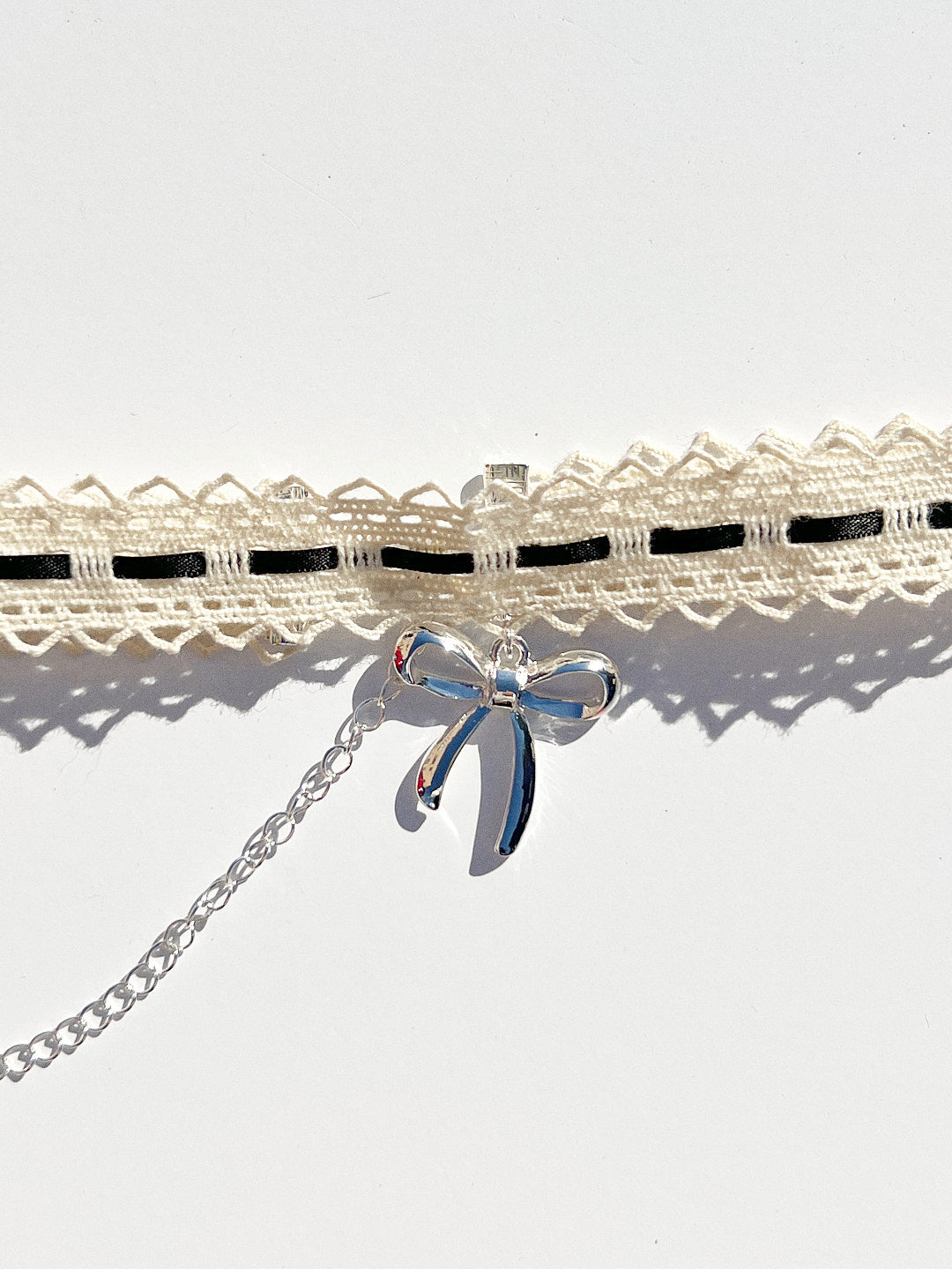 Lace Bow Choker | Black/Silver