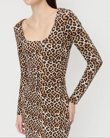 Inaya Dress in leopard print jersey fabric.