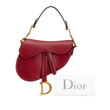 Dior | Pre-Owned Mini Grained Calfskin Saddle Bag | Red/Bordeau
