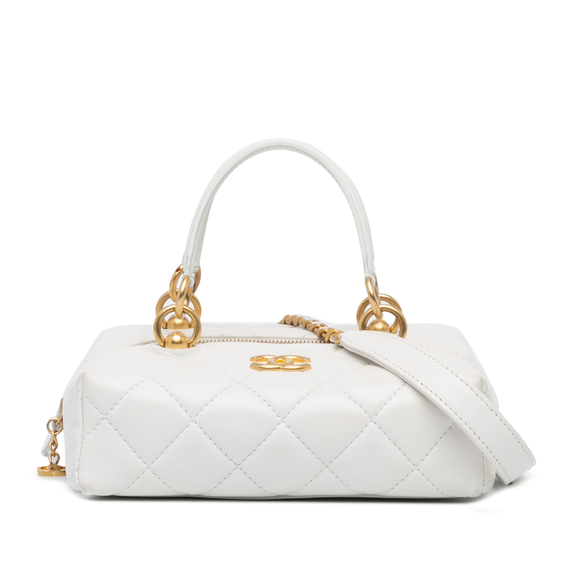 Chanel | Pre-Owned Metiers d'Art CC Quilted Lambskin Box with Top Handle Bag | White