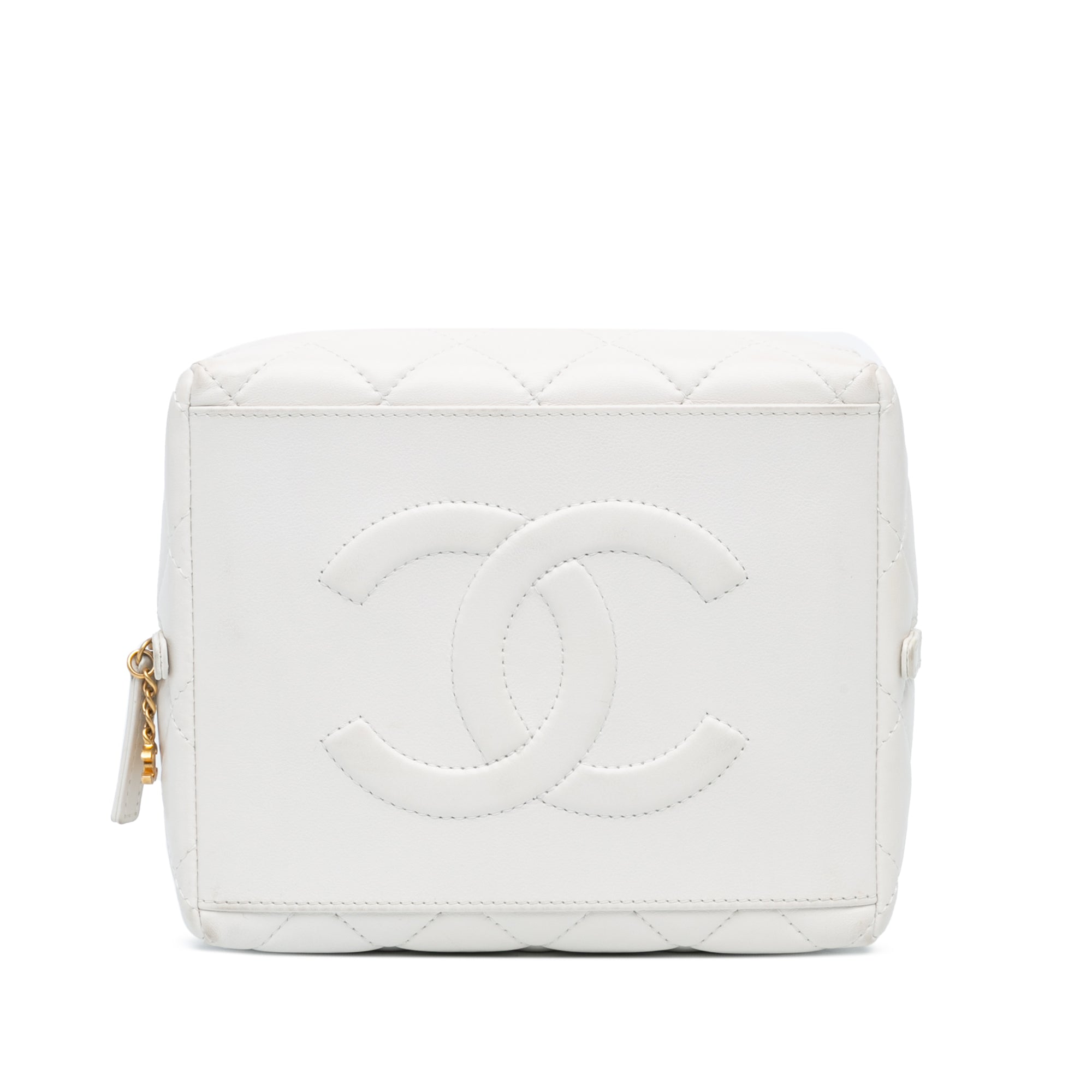Chanel | Pre-Owned Metiers d'Art CC Quilted Lambskin Box with Top Handle Bag | White