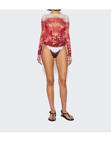 Jean Paul Gaultier | Women | Cartouche Printed Bikini Bottom | Burgundy