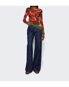 Jean Paul Gaultier | Women | Rose Printed Mesh Long Sleeve Top | Red x Green