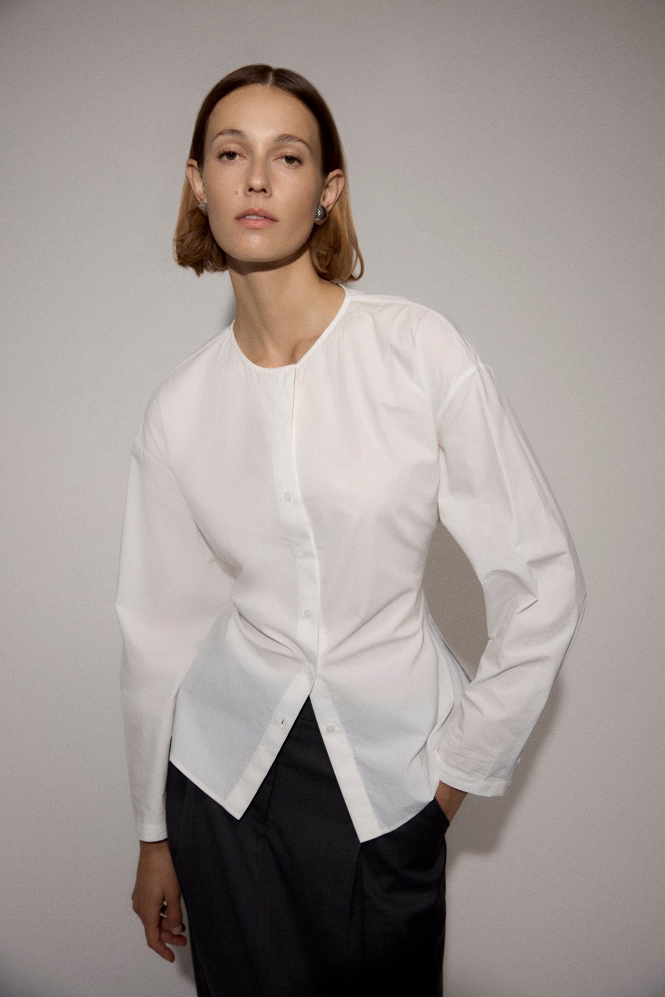 Mali | Jinsol Cinch-Waist Cotton Poplin Blouse in Size Small