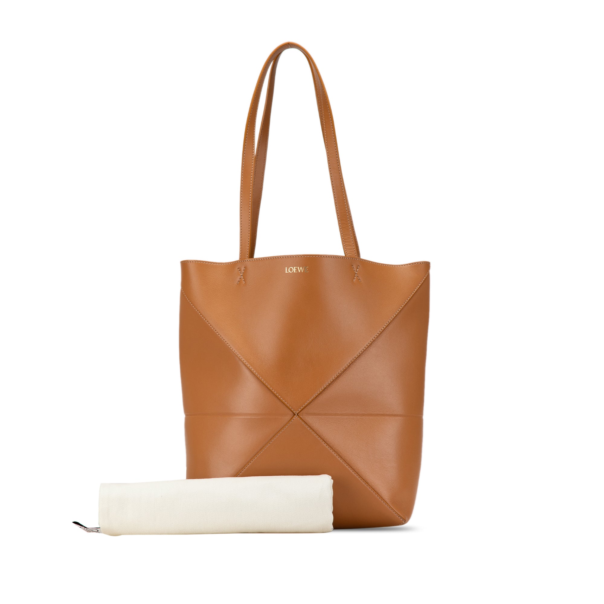 Loewe | Pre-Owned Medium Shiny Calfskin Puzzle Fold Tote | Brown