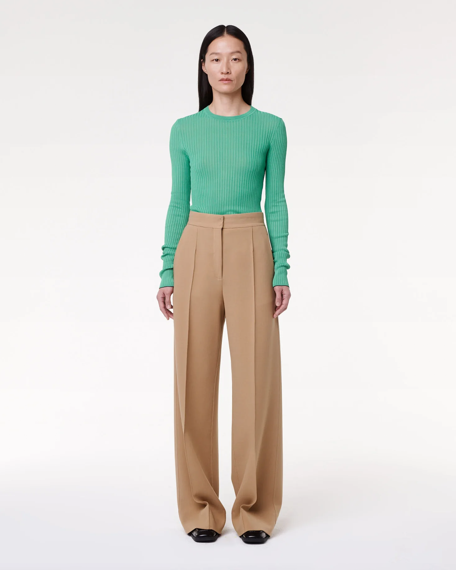 Another Tomorrow Fitted Long Sleeve Knit in Kelly Green – Viscose Women's Knitwear