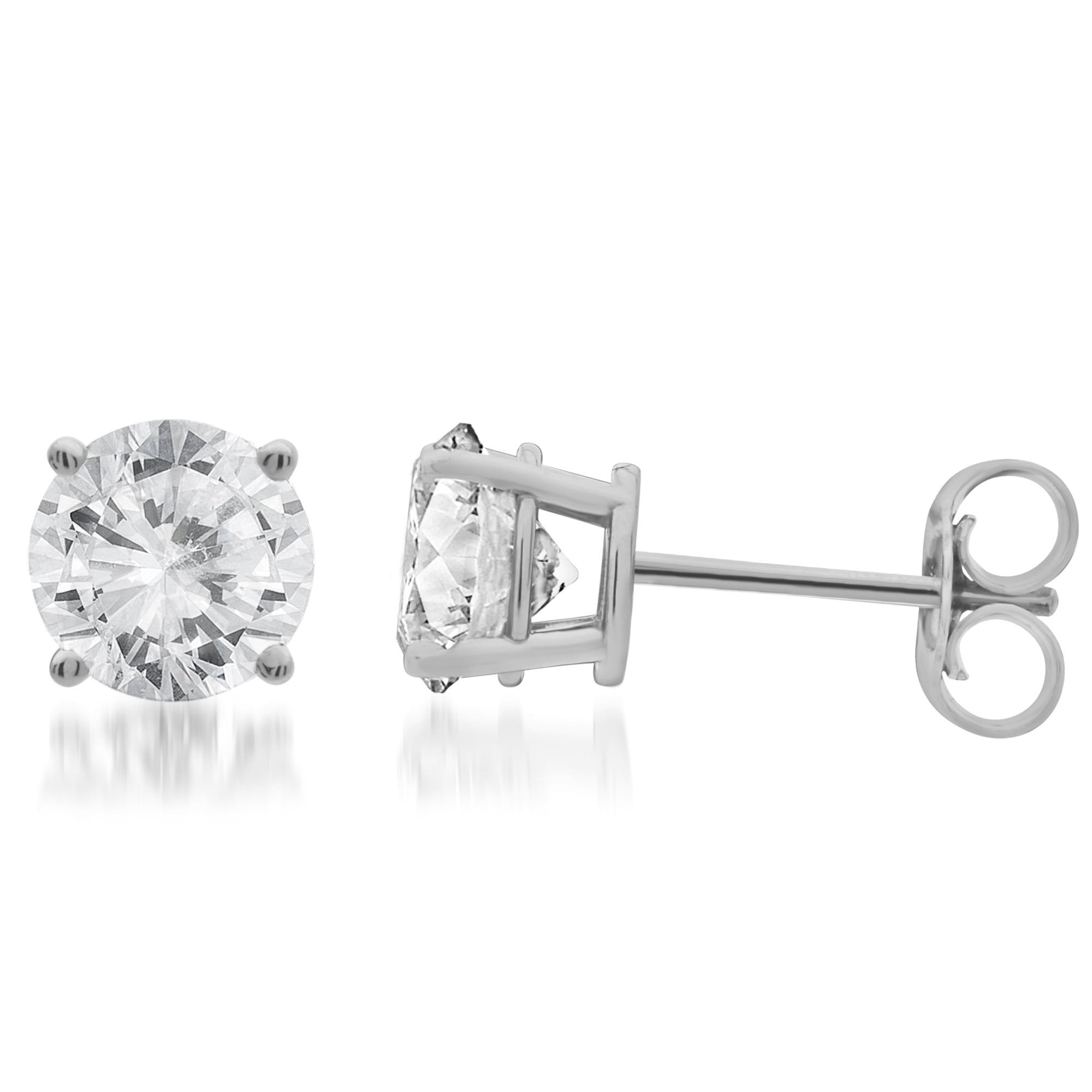 Womens | Stud Earrings | 14K White Gold | 2 CTW Round Cut Lab Grown Diamond | F-VS