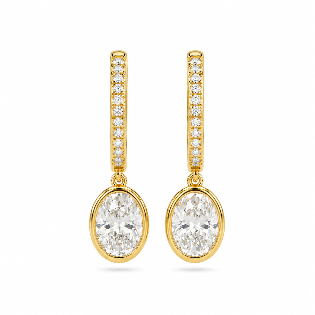 Womens | Dangle Drop Earrings | 14K Yellow Gold | 1.75 CTW Oval Cut Lab Grown Diamond | F-VS