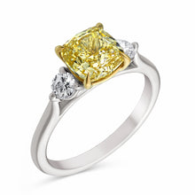 Womens | 3 Stone Engagement Ring | 14K Two Tone Gold | 2.25 CTW Cushion Cut Lab Grown Diamond | Yellow-VS1