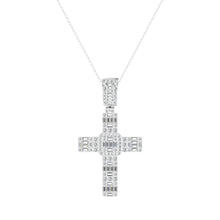 Womens | Cross Pendant Necklace | 14K White Gold | 3 CTW Baguette Cut Lab Grown Diamond | G-VS-SI1