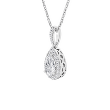 Womens | Halo Solitaire Pendant Necklace | 14K White Gold | 0.75 CTW Pear Cut Lab Grown Diamond | F-VS2