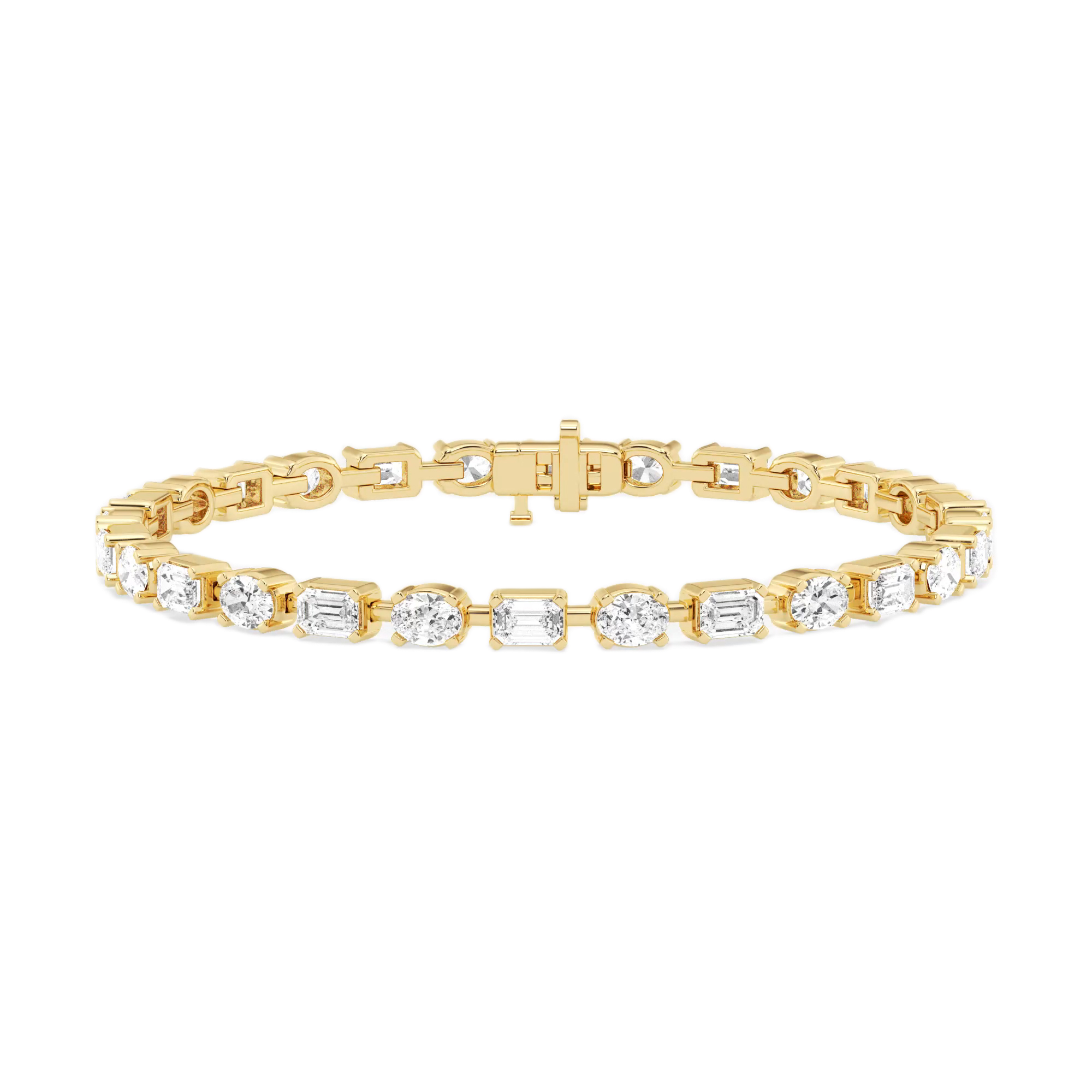 Womens | Tennis Bracelet | 14K Yellow Gold | 7.40 CTW Emerald and Oval Cut Lab Grown Diamond | F-VS2
