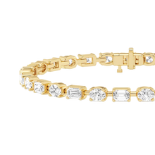 Womens | Tennis Bracelet | 14K Yellow Gold | 7.40 CTW Emerald and Oval Cut Lab Grown Diamond | F-VS2