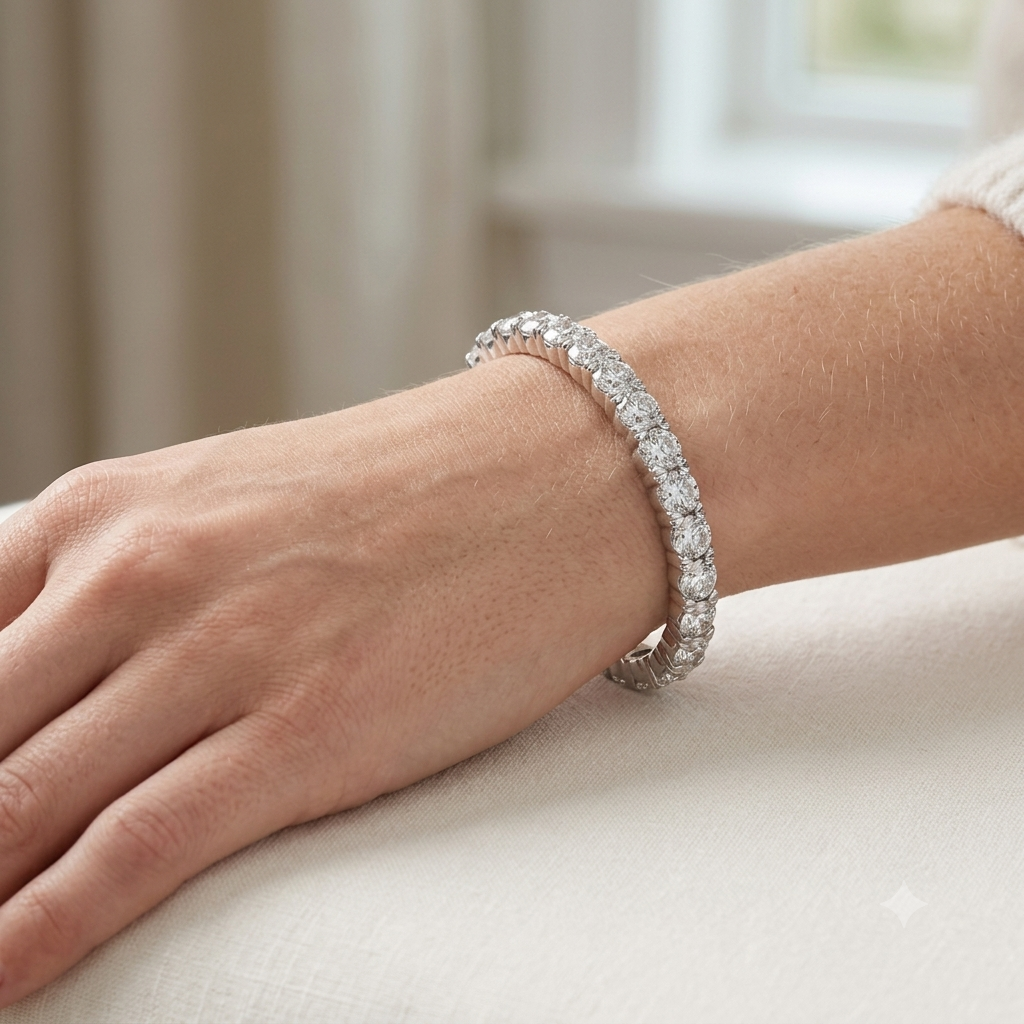 Womens | Tennis Bracelet | 14K White Gold | 15.2 CTW Round Cut Lab Grown Diamond | G-SI