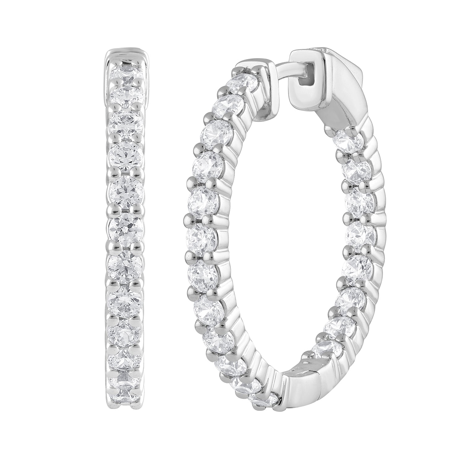 Womens | Hoop Earrings | 14K White Gold | 2 CTW Round Cut Lab Grown Diamond | F-VS