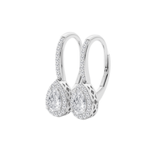 Womens | Halo Leverback Hoop Earrings | 14K White Gold | 1 CTW Pear Cut Lab Grown Diamond | F-VS2