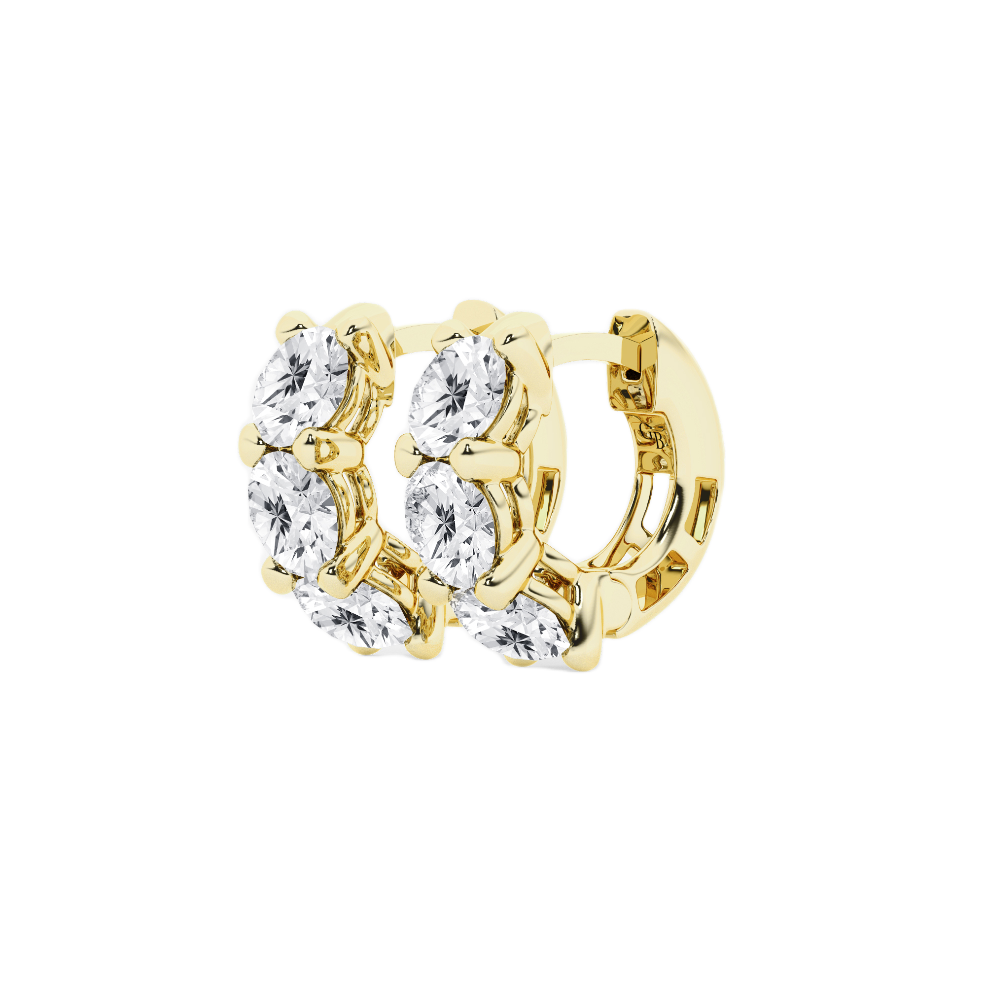 Womens | Huggie Hoops | 14K Yellow Gold | 3 CTW Round Cut Lab Grown Diamond | E-VS1