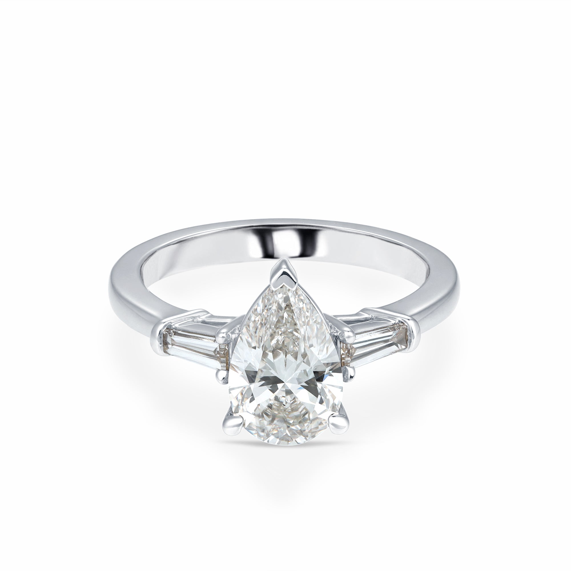 Womens | 3 Stone Engagement Ring | 14K White Gold | 1.75 CTW Baguette Cut Lab Grown Diamond | G-VS-SI1