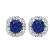 Womens | Halo Stud Earring | 14K White Gold | 2.75 CTW Cushion Cut Lab Grown Diamond | Blue-VS1