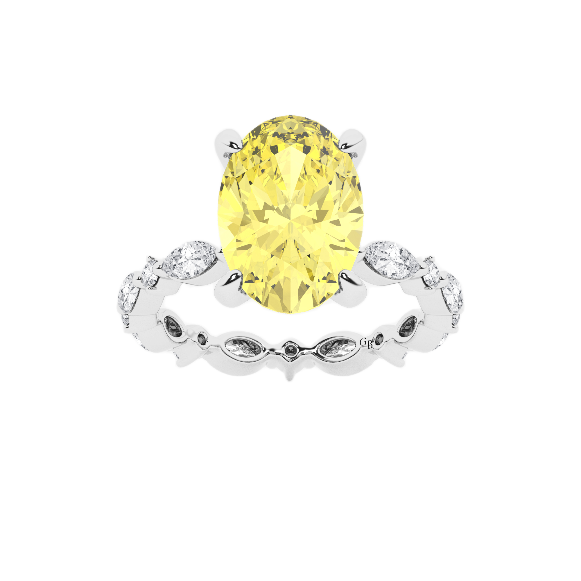 Womens | Soliatire Eternity Engagement Ring | Platinum | 4.25 CTW Oval Cut Lab Grown Diamond | Yellow-SI1+