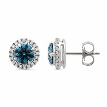 Womens | Halo Stud Earring | 14K White Gold | 2.25 CTW Round Cut Lab Grown Diamond | Blue-VS1