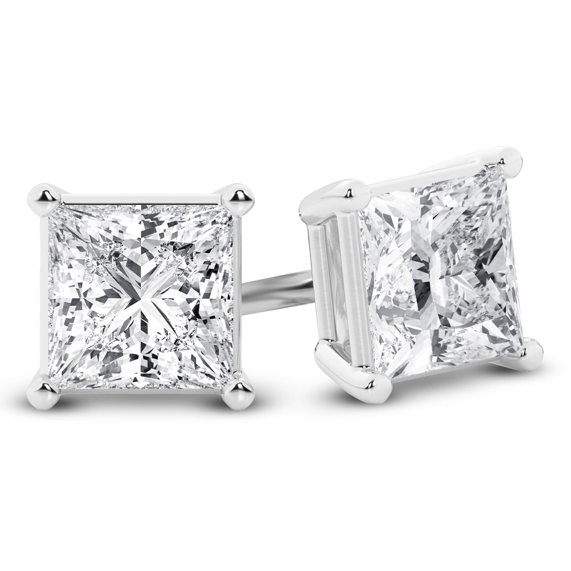 Womens | Stud Earrings - II | 14K White Gold | 1.25 CTW Princess Cut Lab Grown Diamond | G-VS-SI1