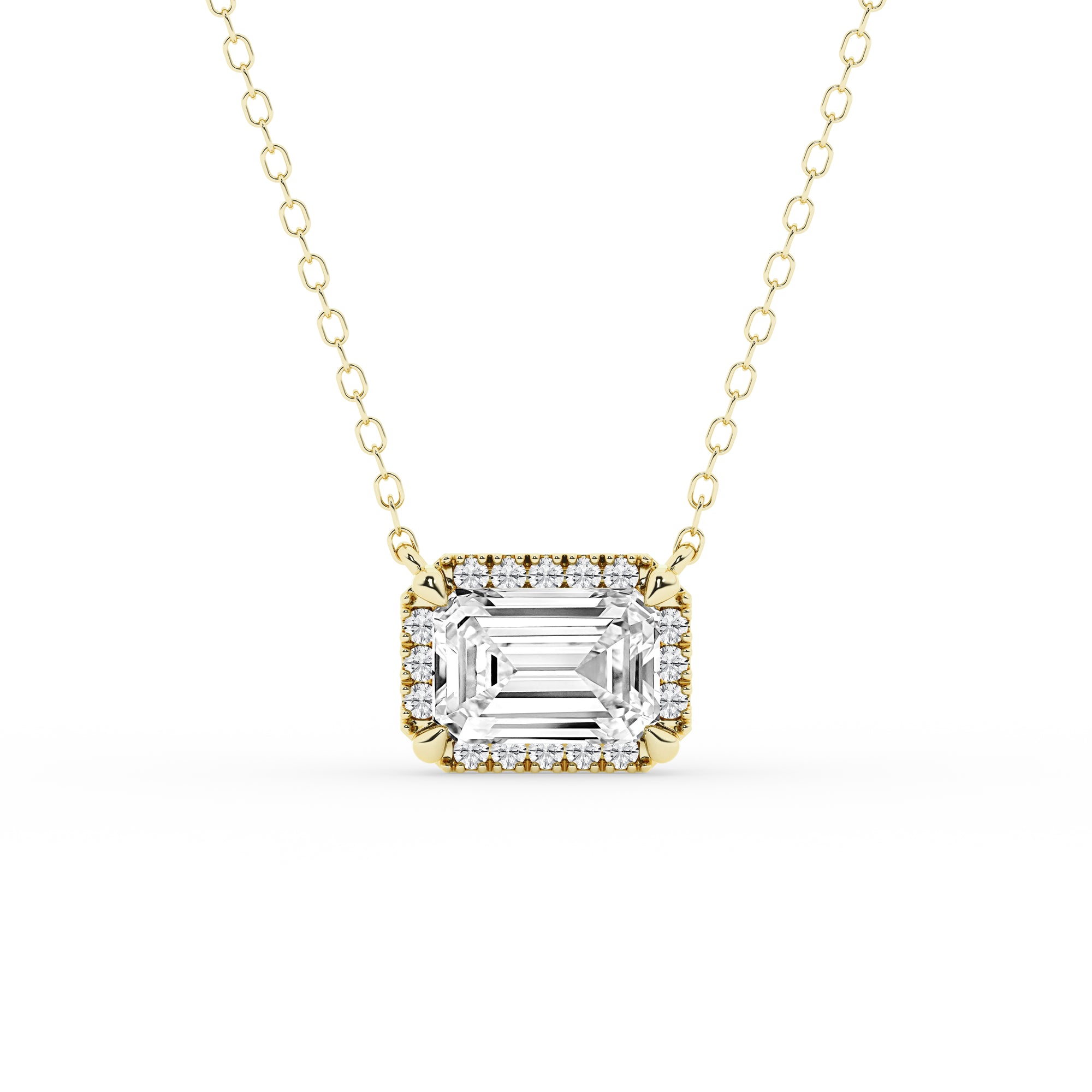 Womens | Halo Solitaire Pendant Necklace | 14K Yellow Gold | 1.5 CTW Emerald Cut Lab Grown Diamond | G-SI