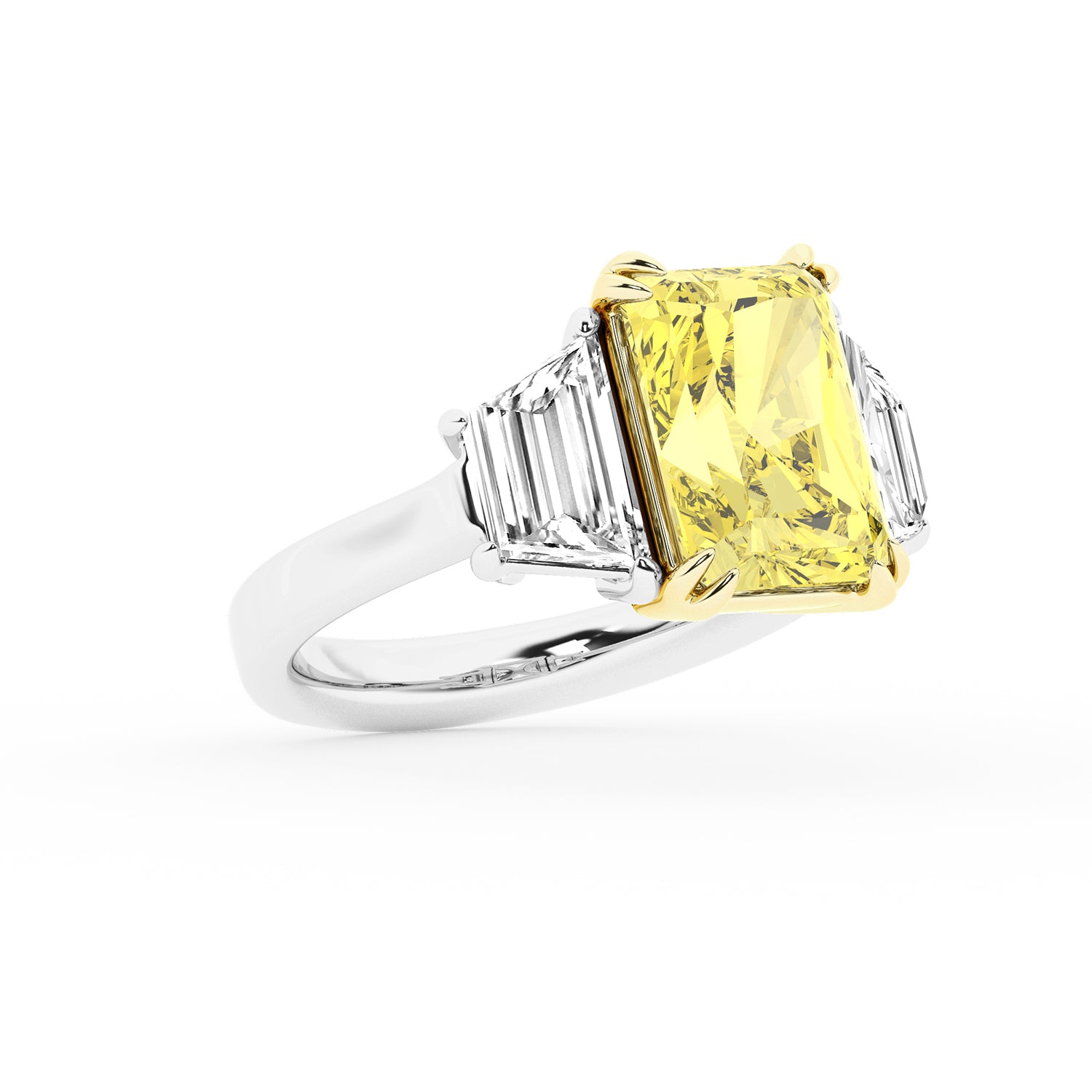 Womens | 3 Stone Engagement Ring | 14K Two Tone Gold | 6.75 CTW Radiant Cut Lab Grown Diamond | Yellow-VS1