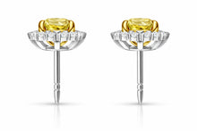 Womens | Halo Stud Earring | 14K Two Tone Gold | 2.85 CTW Cushion Cut Lab Grown Diamond | Yellow-VS1