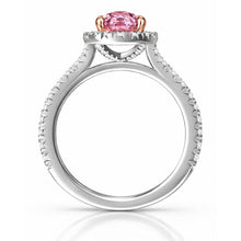 Womens | Halo Engagement Ring | 14K Two Tone Gold | 2.45 CTW Oval Cut Lab Grown Diamond | Pink-VS1