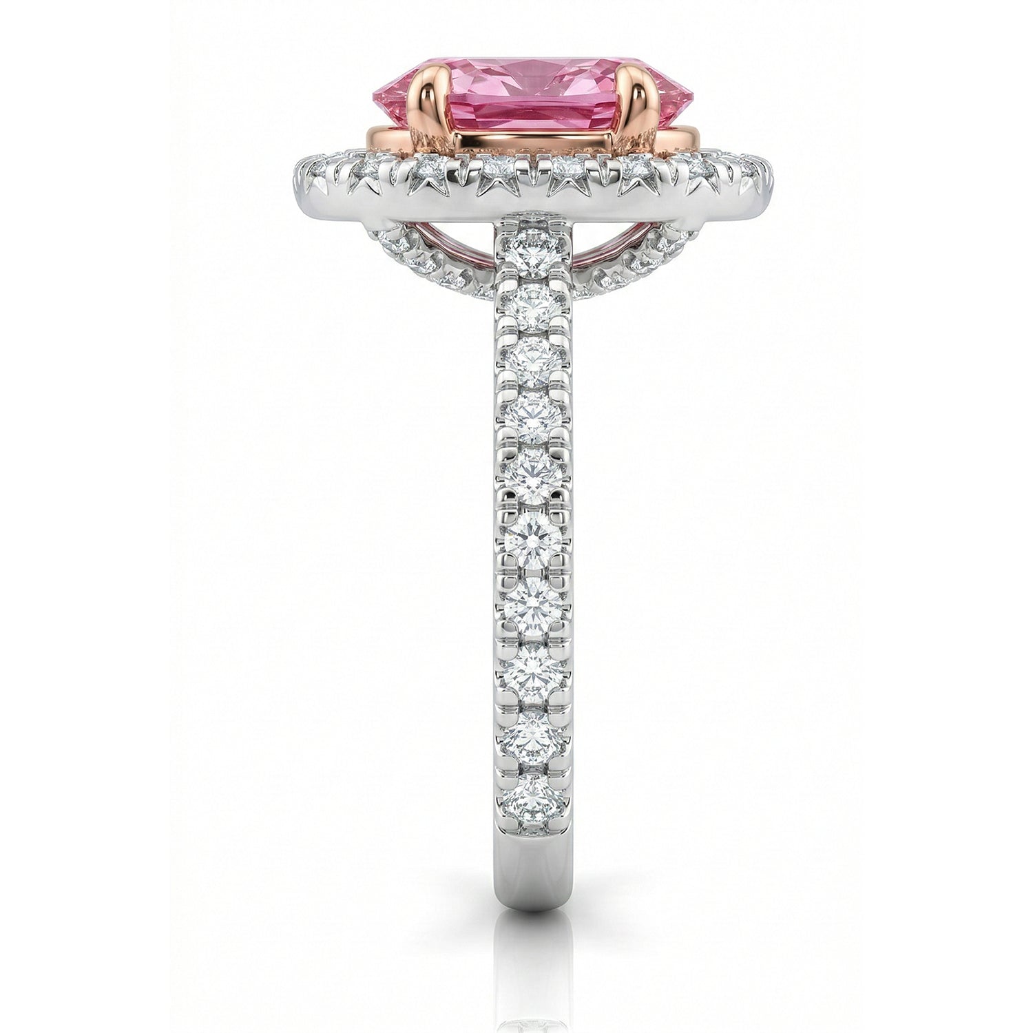 Womens | Halo Engagement Ring | 14K Two Tone Gold | 2.45 CTW Oval Cut Lab Grown Diamond | Pink-VS1
