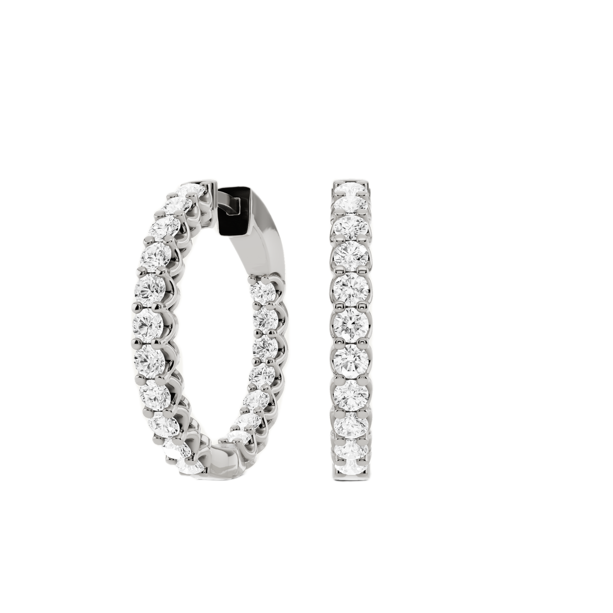 Womens | Inside Diamond Hoop Earrings | 10K White Gold | 2 CTW Round Cut Lab Grown Diamond | G-SI