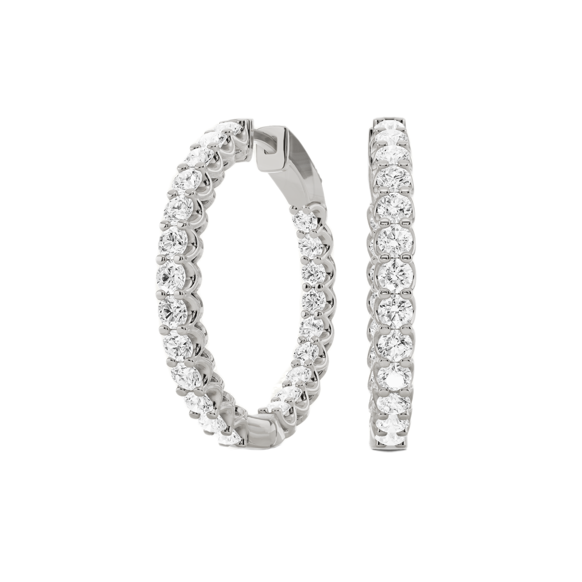Womens | Inside Out Hoop Earrings | Sterling Silver | 3 CTW Round Cut Lab Grown Diamond | G-SI